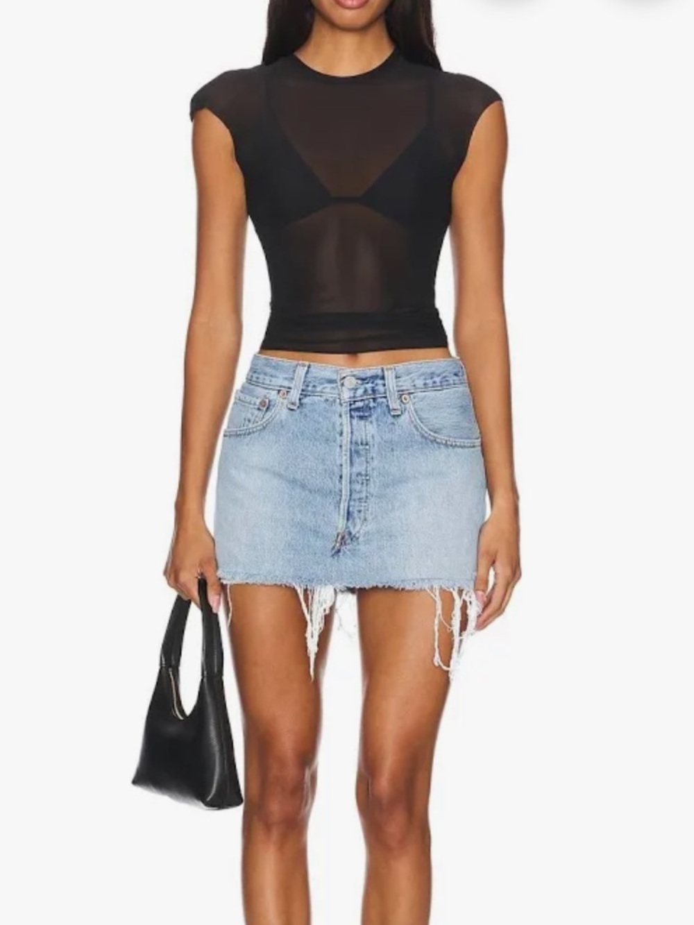 AFRM Black Sheer Cap-Sleeve Mesh Top